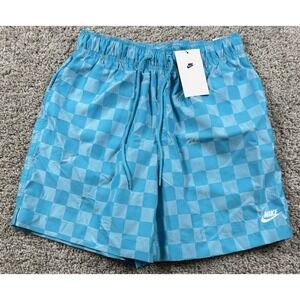 NEW Nike Shorts Blue Club Flow Checker Standard Fit Above Knee Mens Small $60